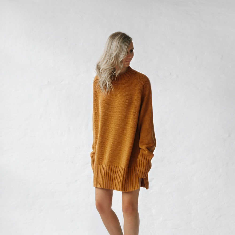 Crew Neck Sweater | Mustard -35% OFF