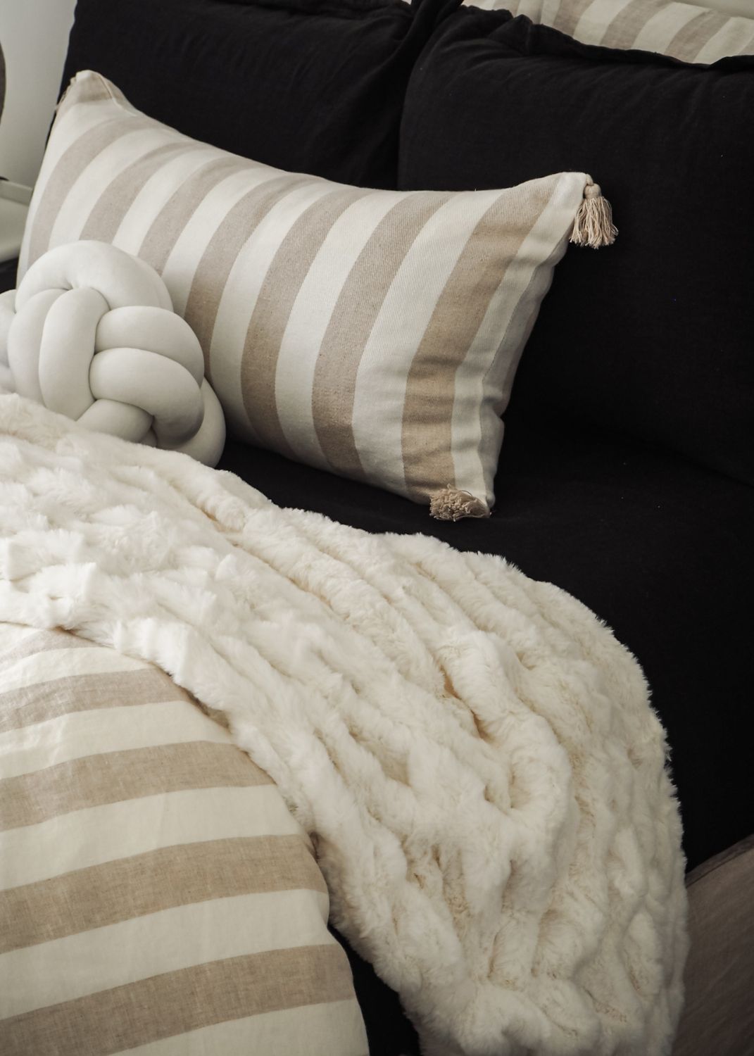 Faux Fur Ribbed Throw | White