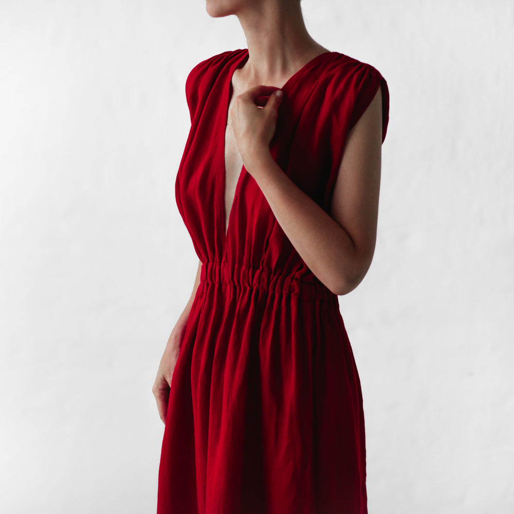 Linen Column dress | Red
