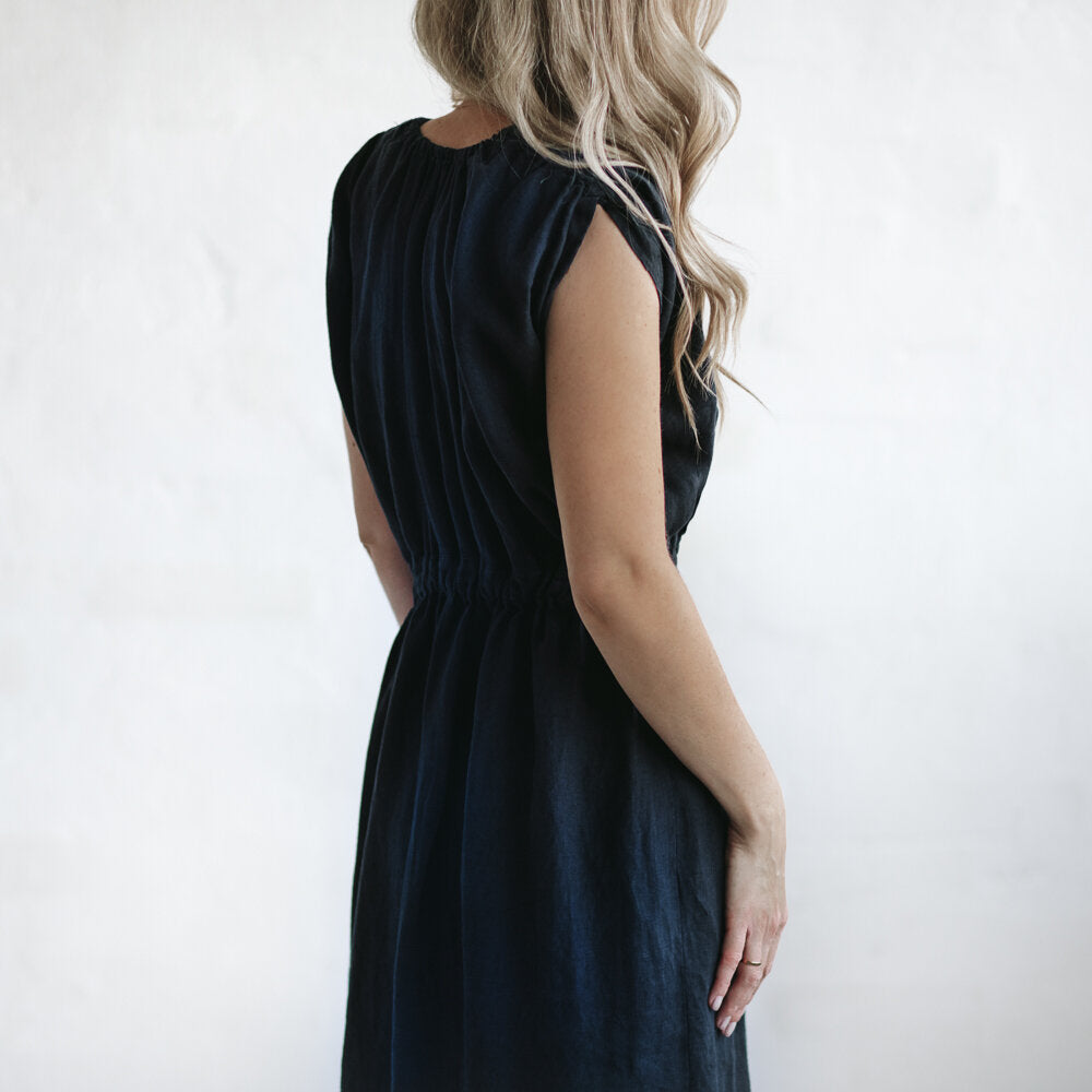 Linen Column dress | Navy