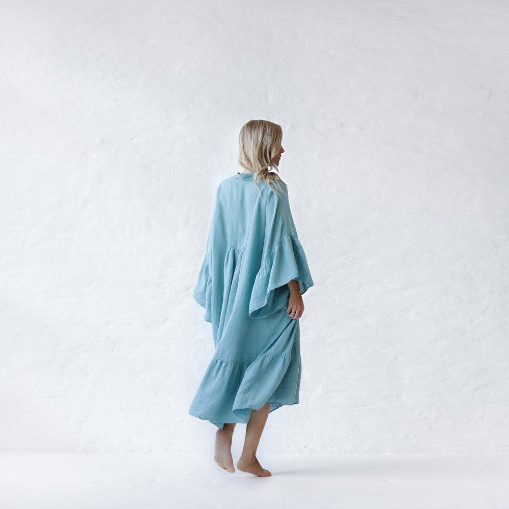 Ruffles Linen Dress | Sea Blue