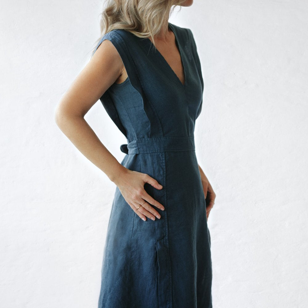 Star Linen Dress | Teal Blue