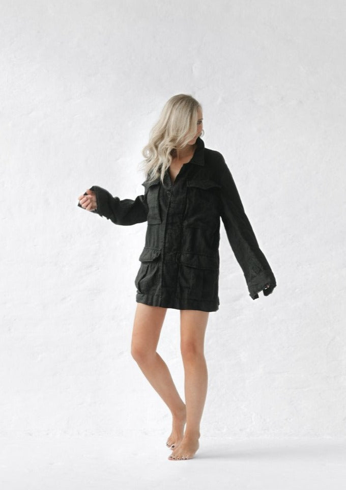 Linen Utility Jacket | Black