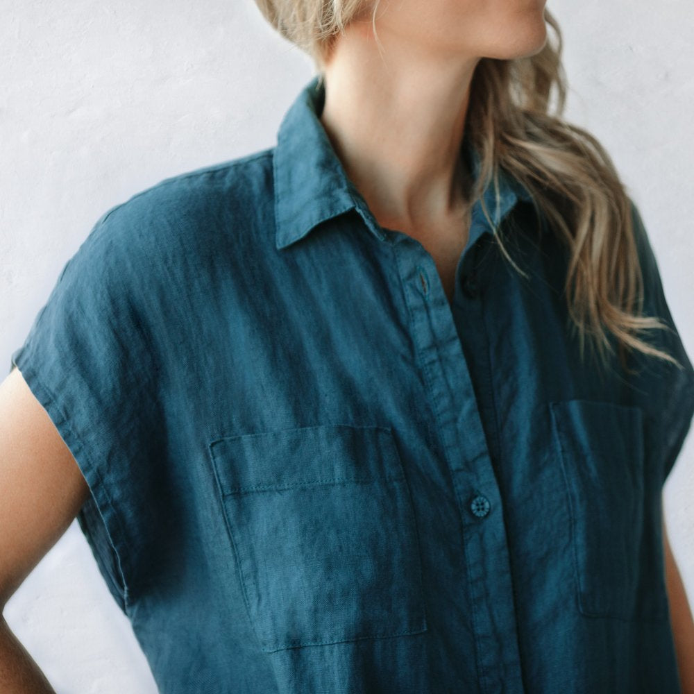 Linen Shirt Dress | Teal