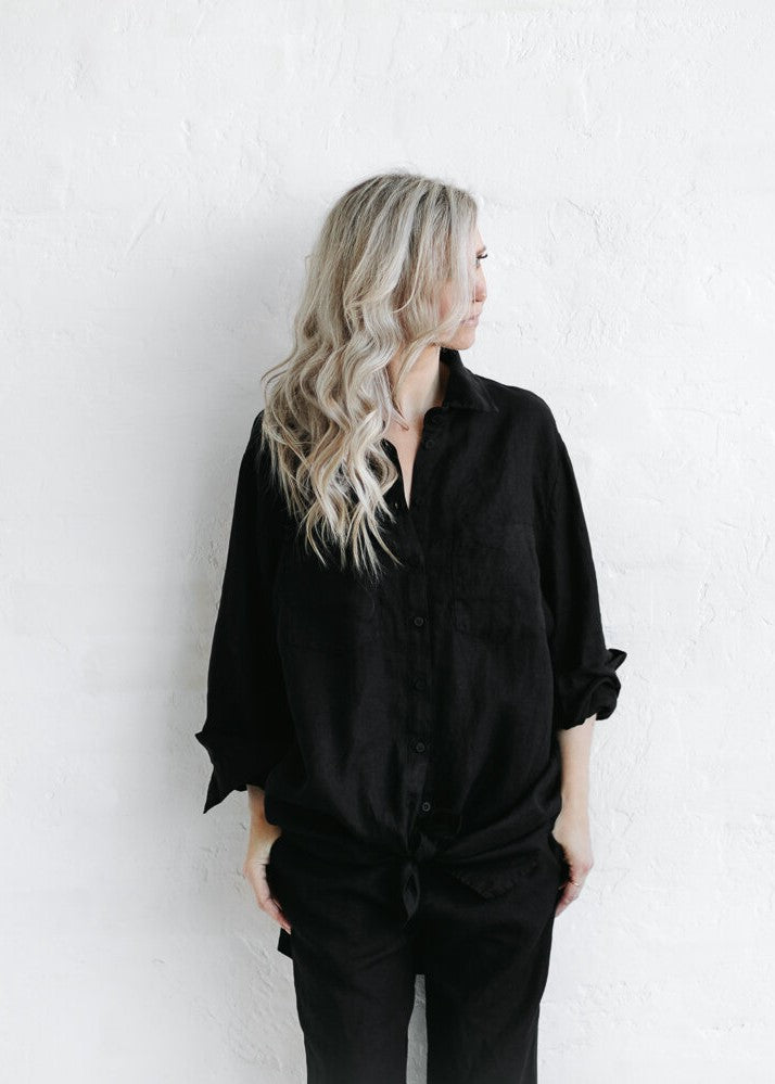 Linen Boyfriend Shirt | Black