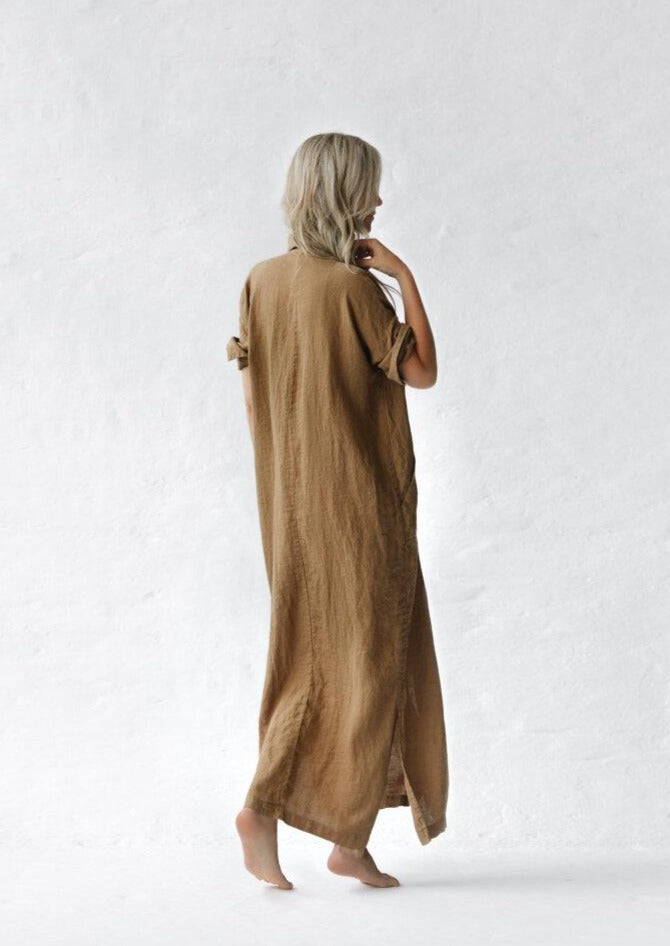 Long Linen shirt dress | Beige