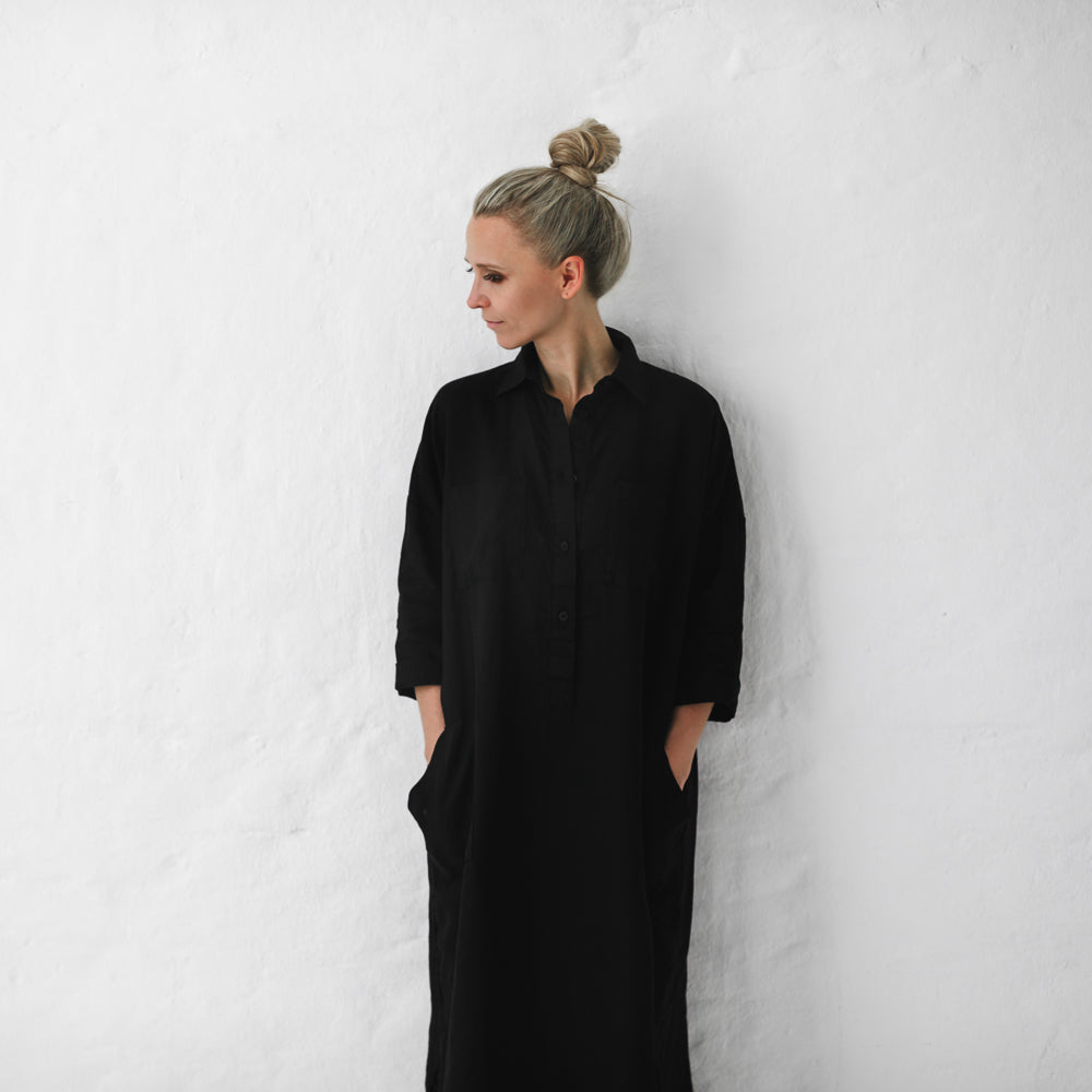 Linen shirt dress | Black