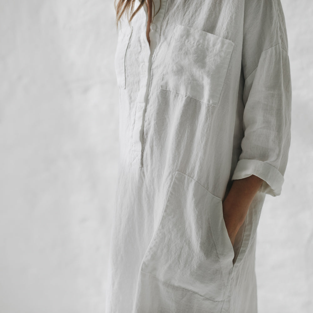 Linen shirt dress | White