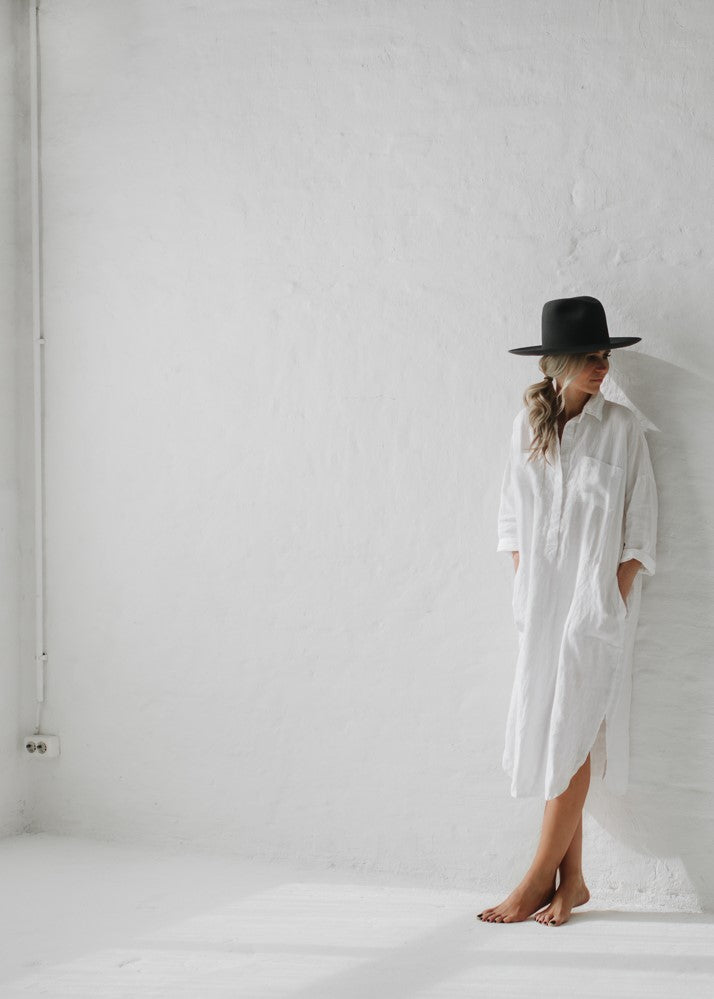 Linen shirt dress | White