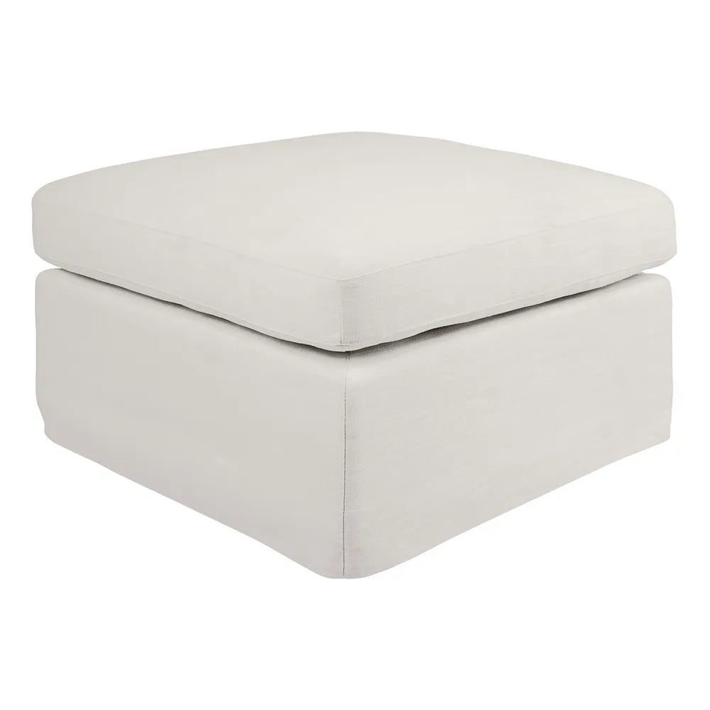 Linen Slip Cover Ottoman | Off White