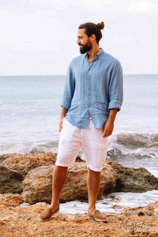 Mens Linen Shirt | Ocean Blue