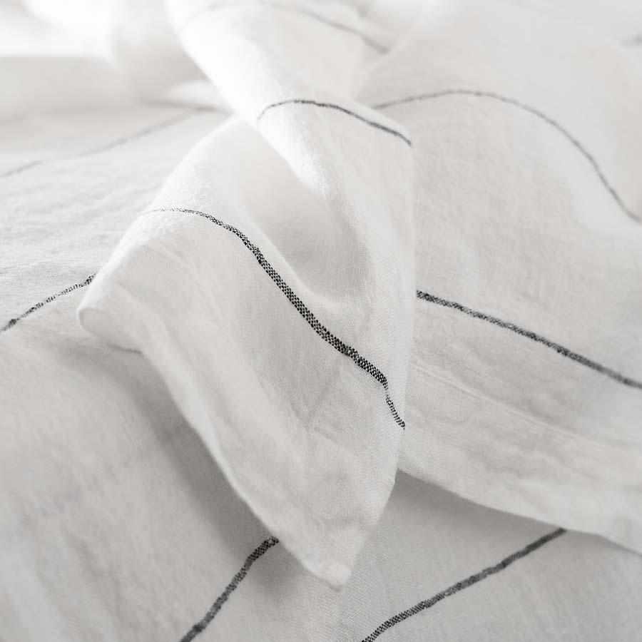 French Linen Fitted Sheet | Charcoal Stripe