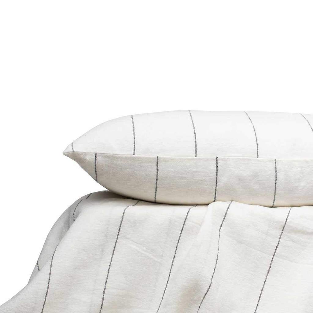 French Linen Duvet Cover - Charcoal Stripe
