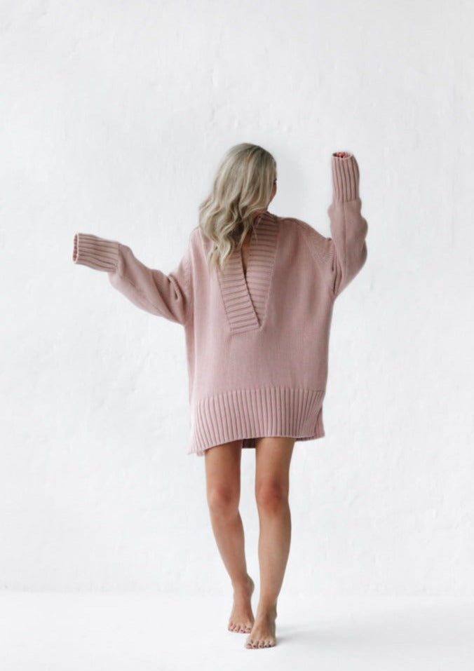 V Neck Sweater | Dusky Pink