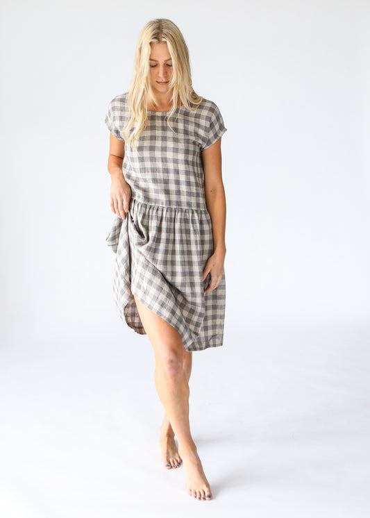 Smock Midi Linen Dress | Red