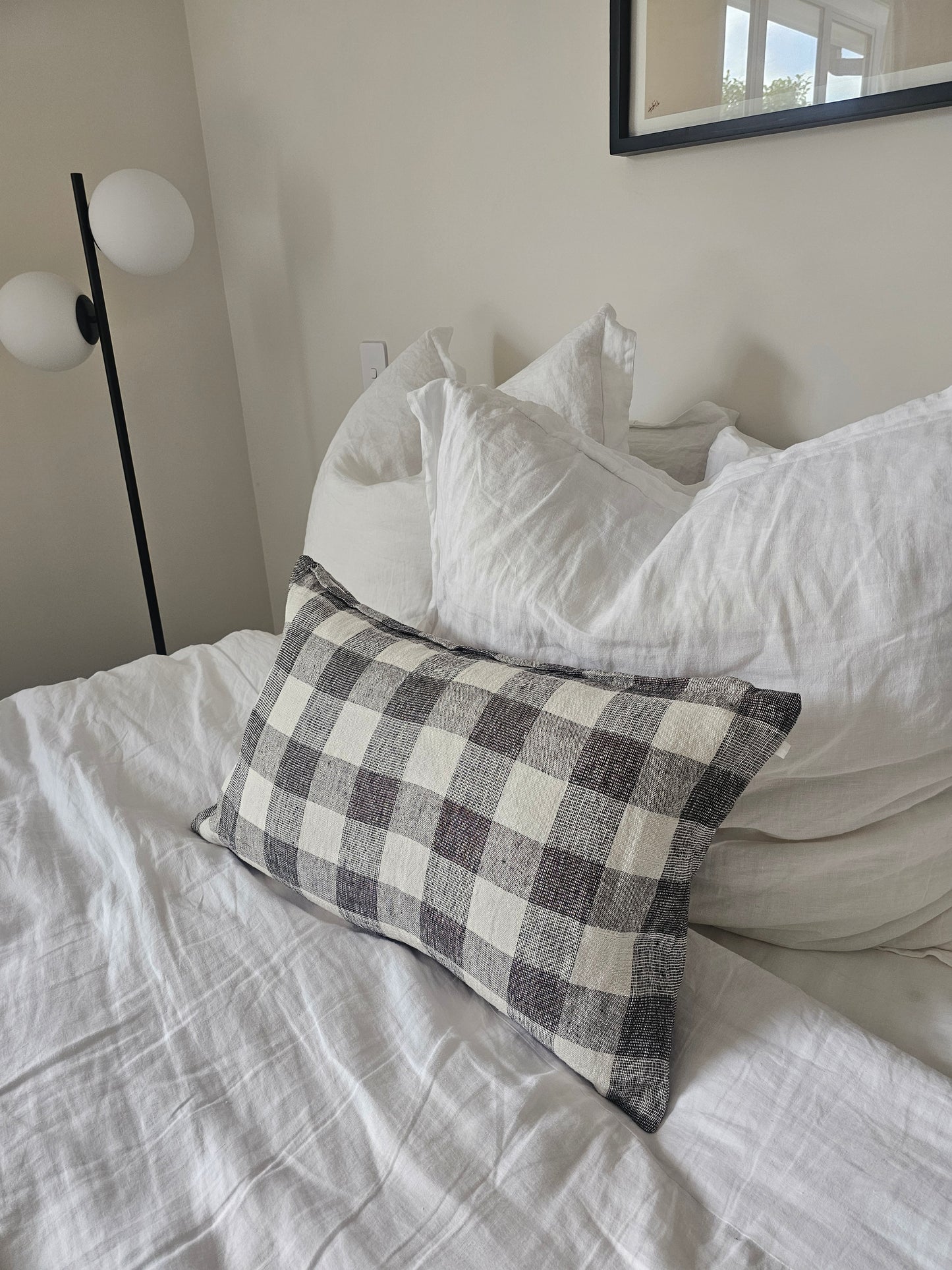 LINEN CUSHION COVER - IVORY / CHARCOAL