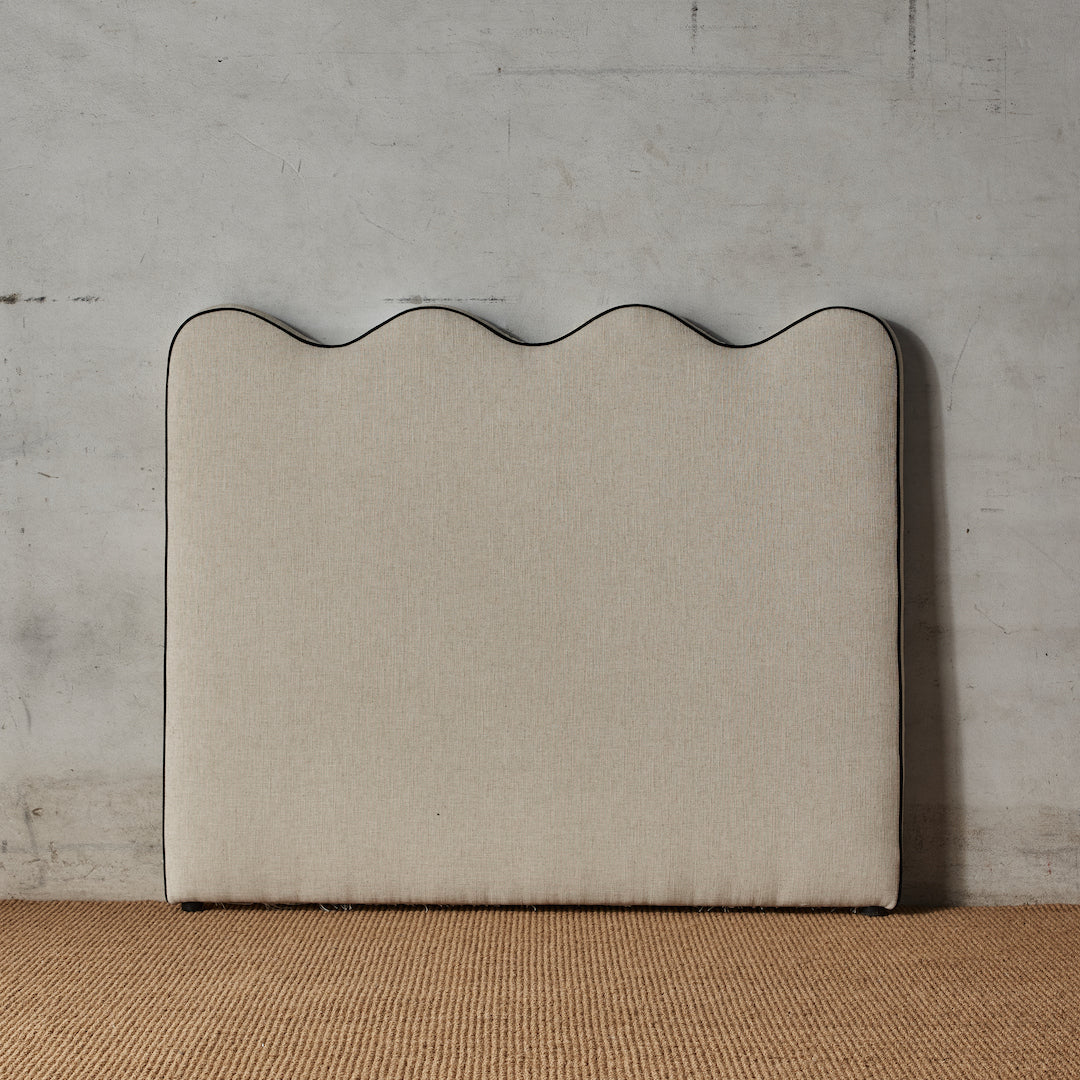 Piped Edge Headboard | Upholstered Bedhead | Natural & Black Linen