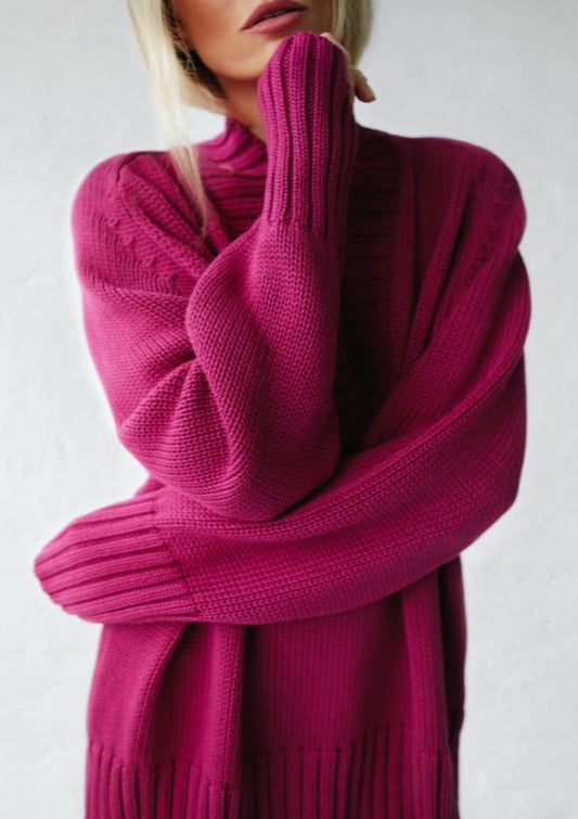 V Neck Sweater | Fuchsia