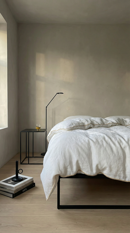 Sable Edge Linen Cushion | White & Gold Merrow