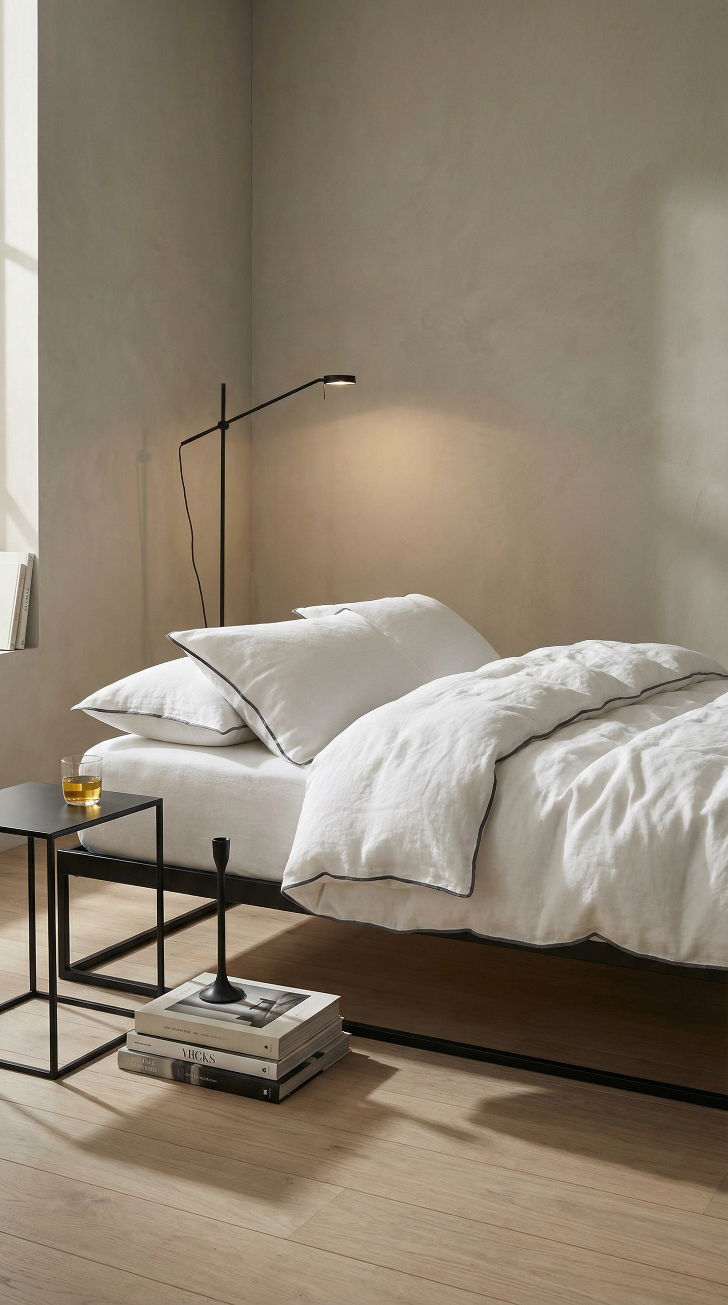 Sable Edge Linen Duvet Cover - White with Slate border