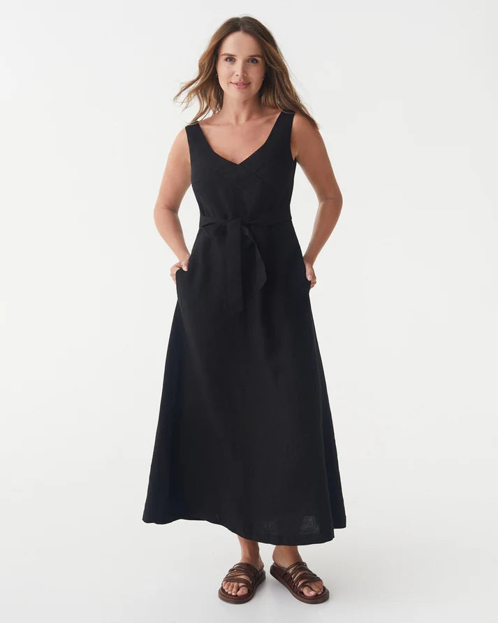 A-line Linen Dress - Black The Foxes Den A-line Linen Dress - Black The Foxes Den