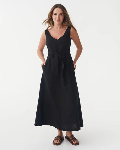 A-line Linen Dress - Black