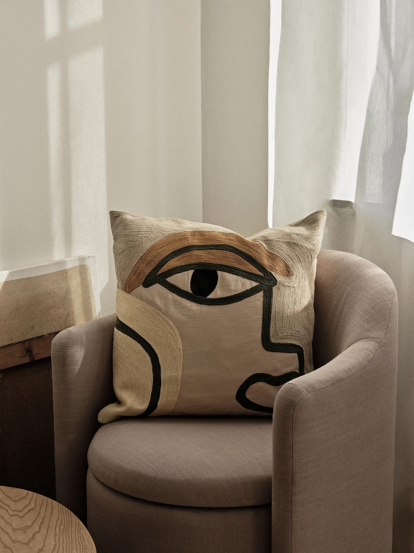 Manon Cushion Cover - Sand & Grape Leaf