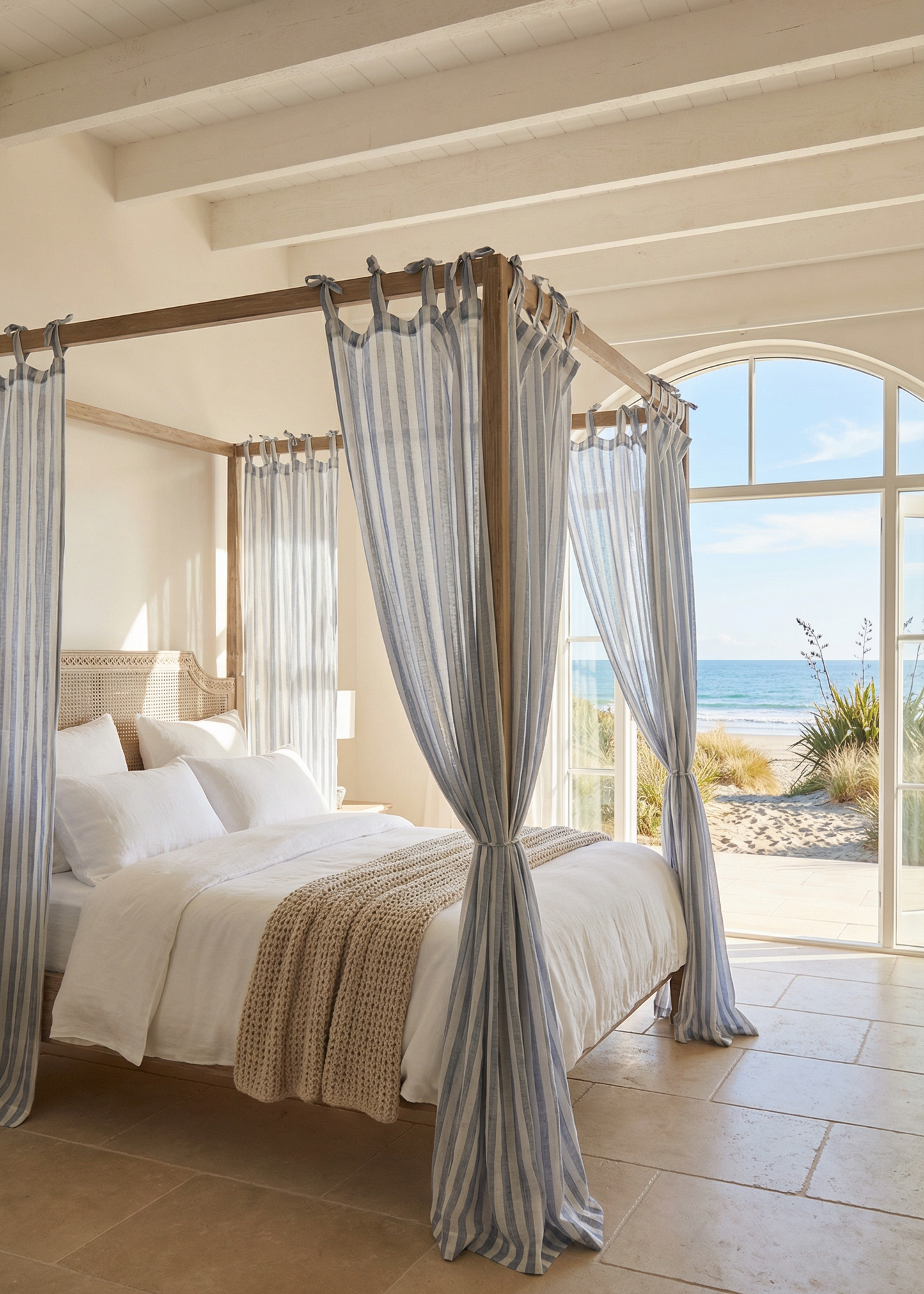 Bedroom with canopy bed and ocean view