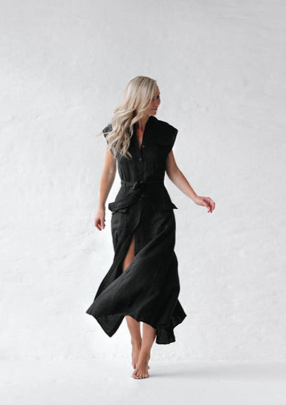 Kiodu Linen Dress | Black