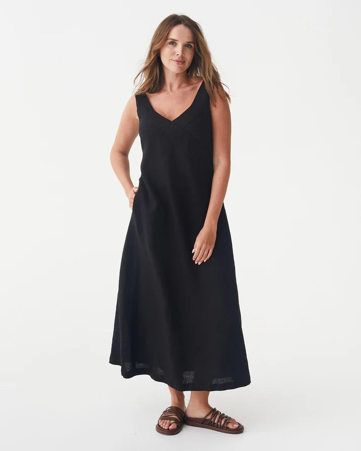 A-line Linen Dress - Black The Foxes Den A-line Linen Dress - Black The Foxes Den