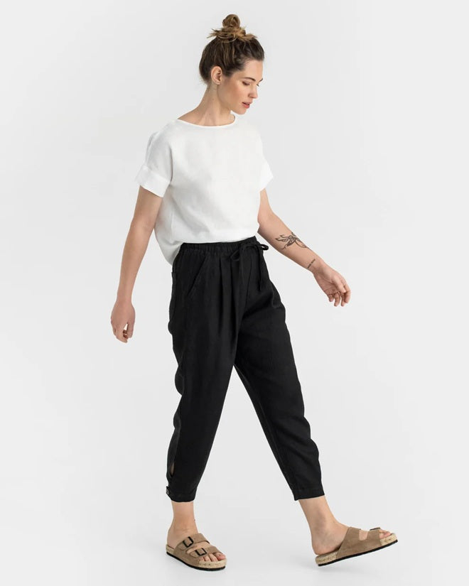 Montauk Linen Pants in Black