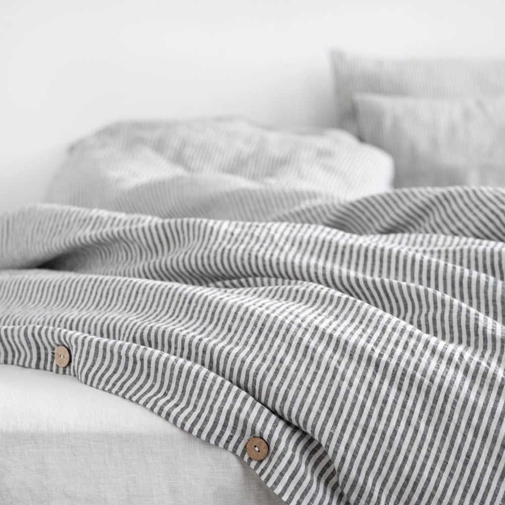 Linen Duvet Cover - Black Stripe