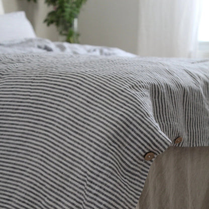 Linen Duvet Cover - Black Stripe