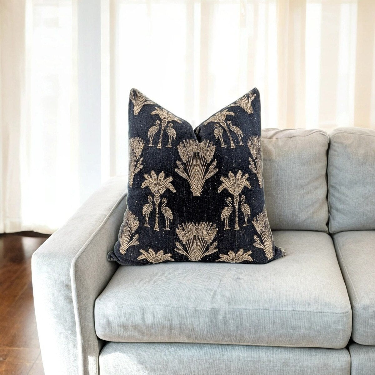 Black & Gold Tropical Cushion Cover
