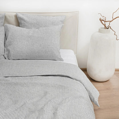 Linen Duvet Cover - Black Stripe