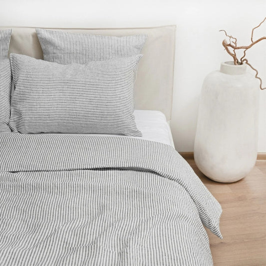 Linen Duvet Cover - Black Stripe