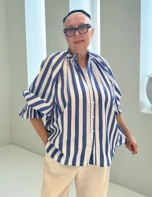 Oversized Cotton Shirt - Blue Stripes