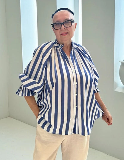 Oversized Cotton Shirt - Blue Stripes