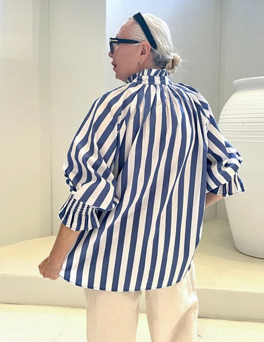 Oversized Cotton Shirt - Blue Stripes