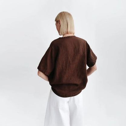 Hirokko Linen Top - Brown