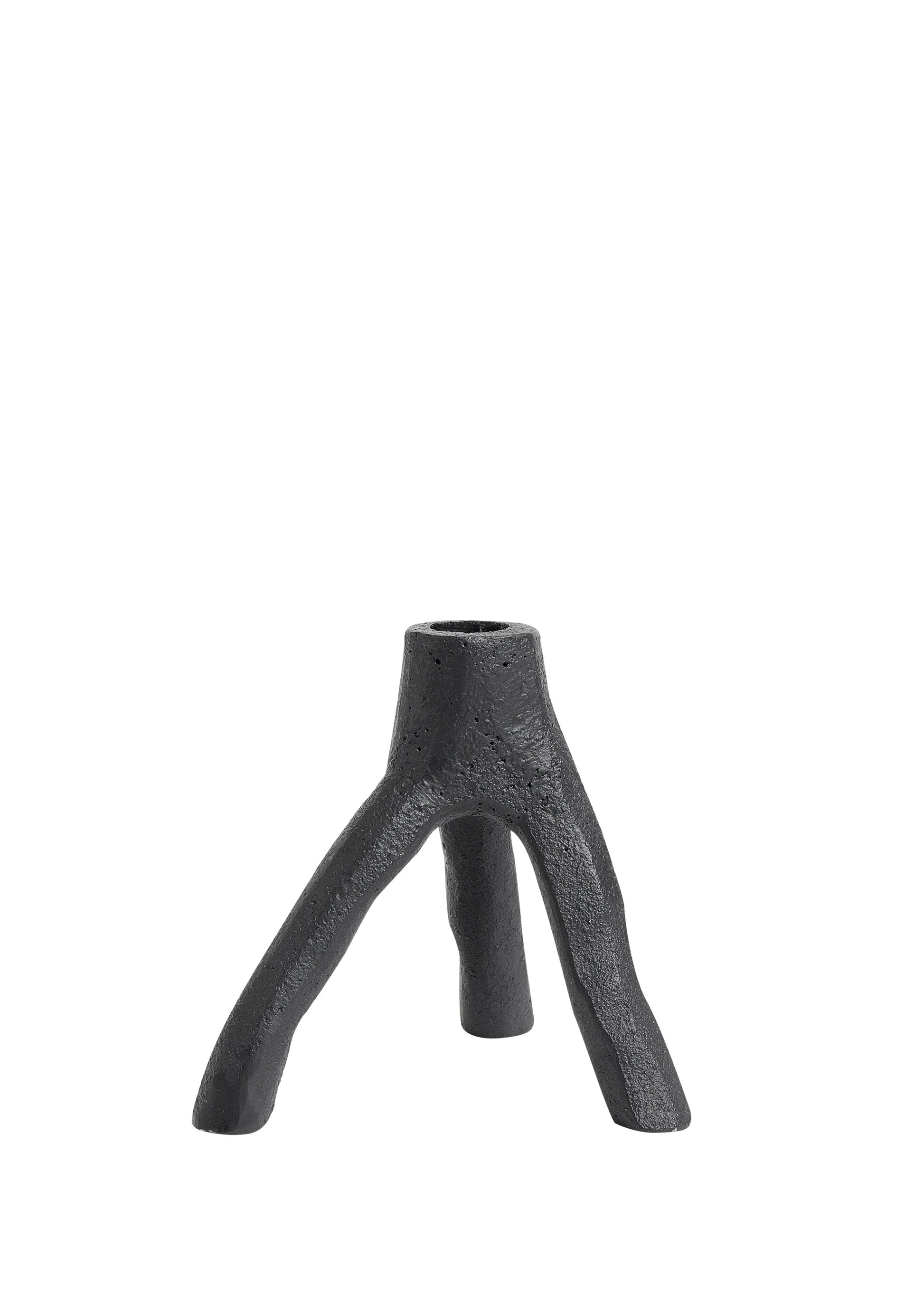 Black, organic-shaped vase on a white background