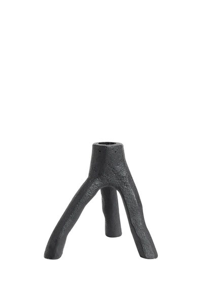 Black, organic-shaped vase on a white background