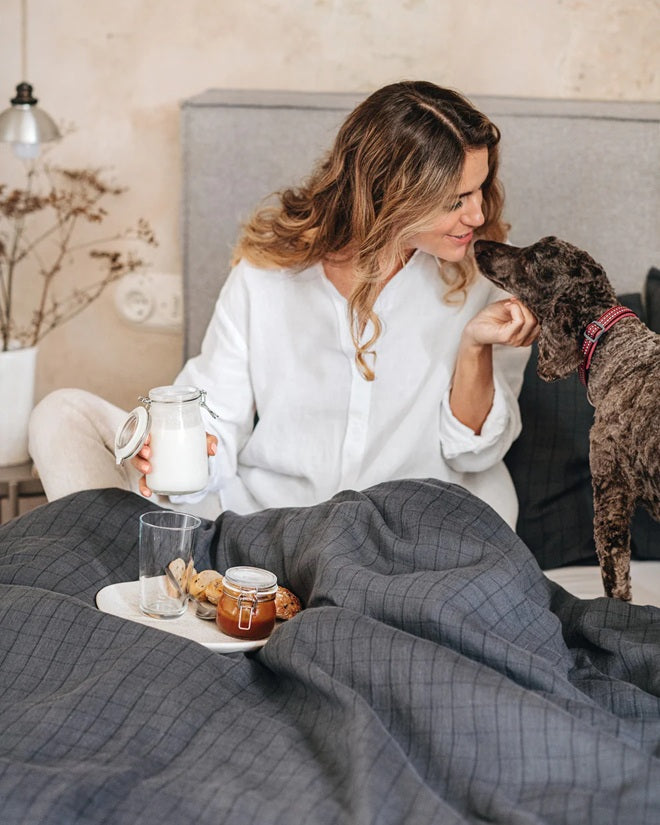 Charcoal Grid Linen Duvet Cover Set  | European Oeko-Tex® certified