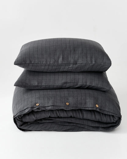 Charcoal Grid Linen Duvet Cover Set  | European Oeko-Tex® certified