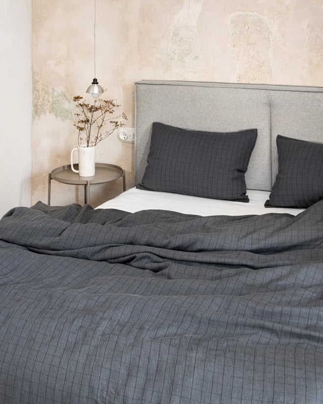 Charcoal Grid Linen Duvet Cover Set  | European Oeko-Tex® certified