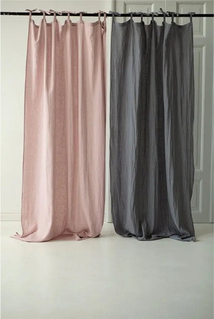 Natural Linen Stonewashed Curtains | Dusky Pink