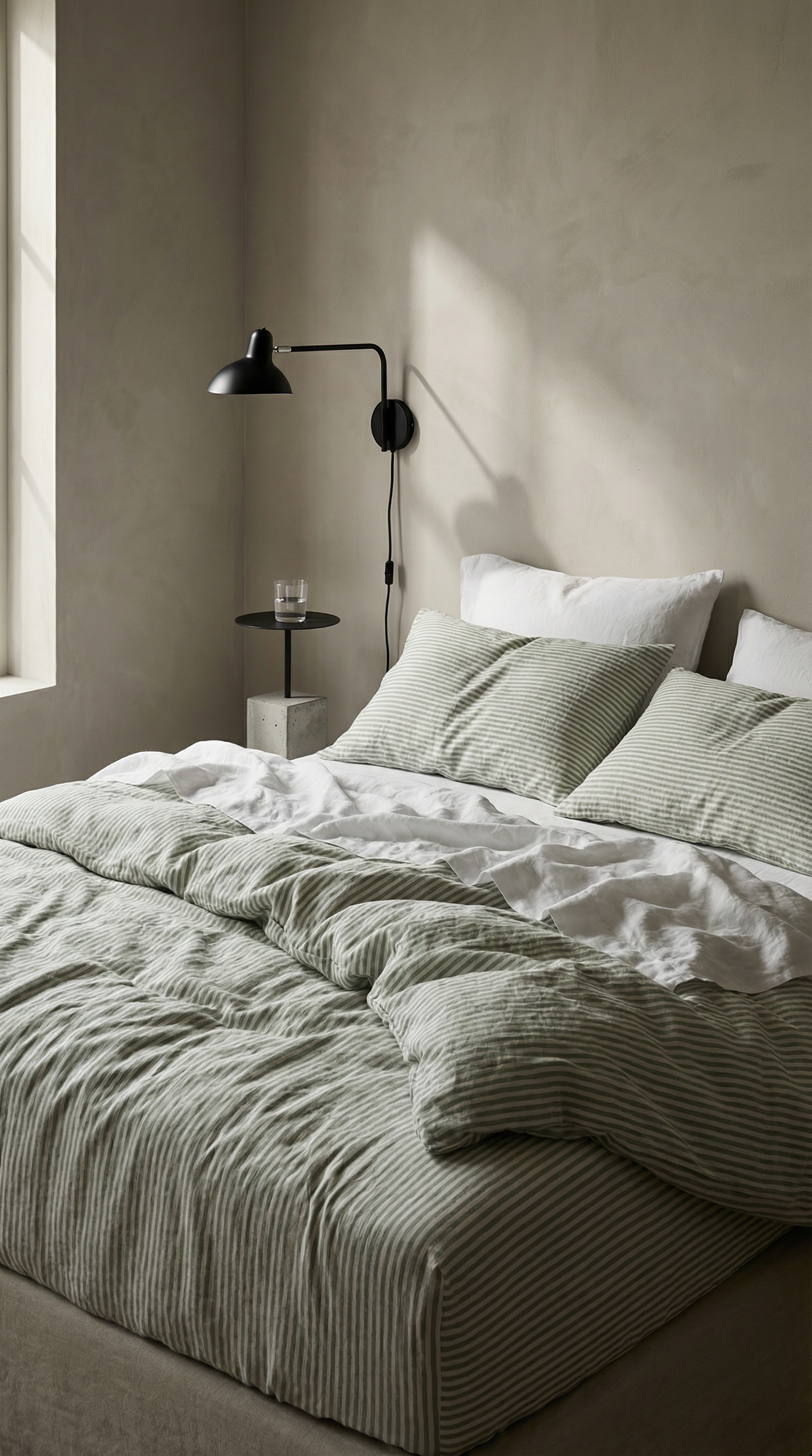 Sage Stripe Linen Fitted Sheet - Made in New Zealand