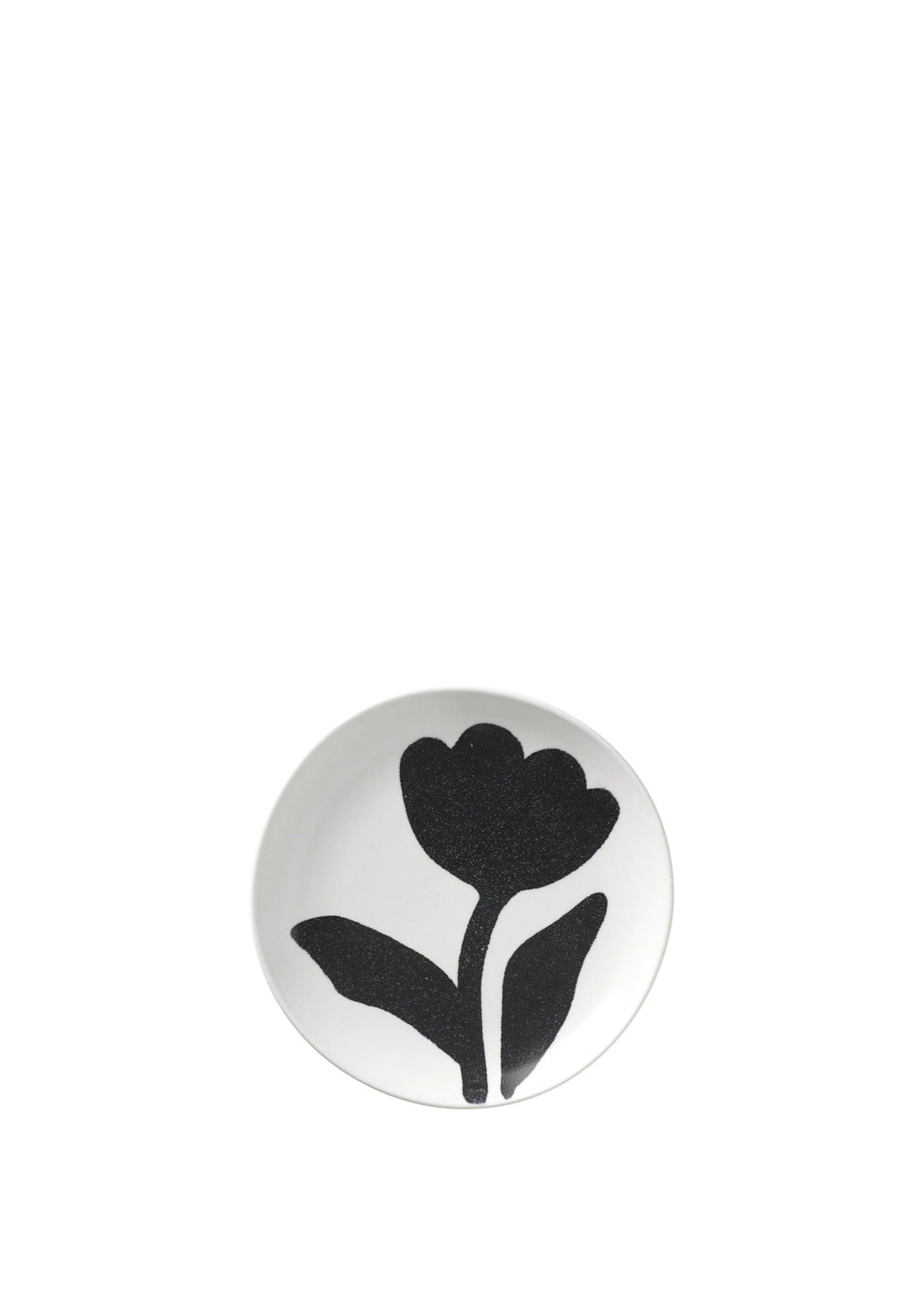 Round black flower design on a white background