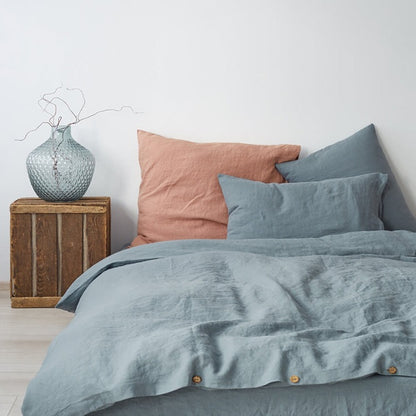 Linen Fitted Sheet - Fog Blue