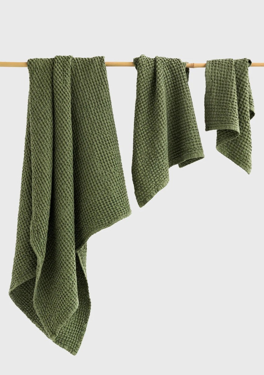 Linen Waffle Towel Set | Forest Green